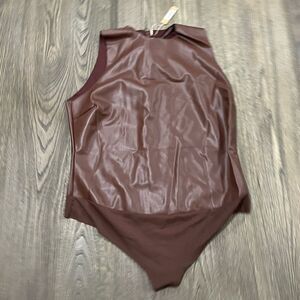 NWT Skims Faux Leather Crew Neck Bodysuit Pullover Sleeveless Cocoa Size 3X